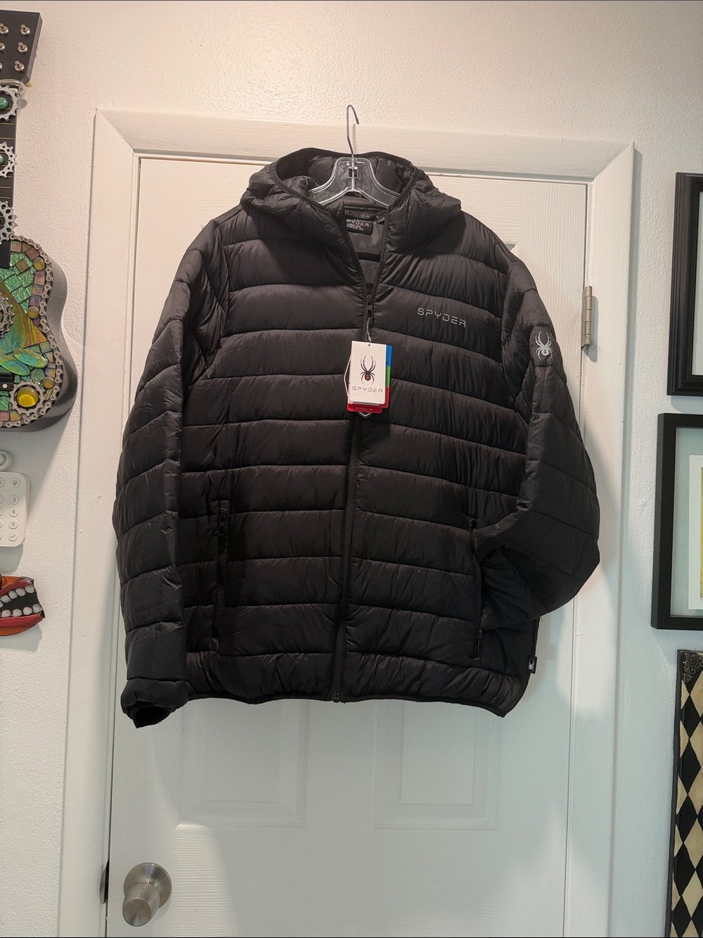 Spyder Men's Black Hooded Insulated Puffer Jacket